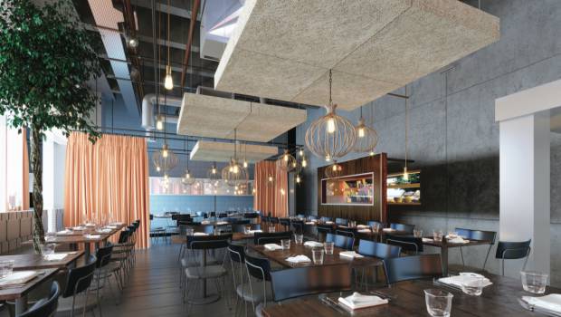 Des dalles en laine de bois personnalisables pour plafonds et habillages muraux