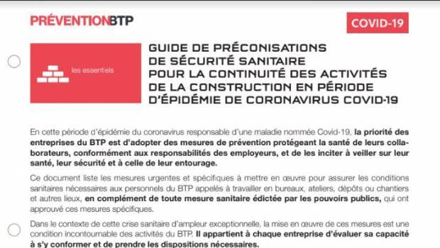 Covid-19 : le guide des bonnes pratiques pour le secteur de la construction est publié